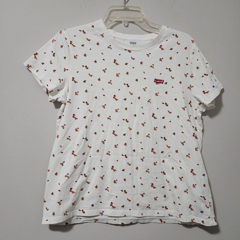 Levis Womens White Floral Print Short Sleeve T-Shirt Size Large 39185-0264
